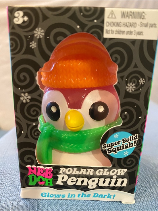 NeeDoh Other - Needoh Polar Glow Penguin Squishy Toy - Pink with Orange Hat and Green Scarf